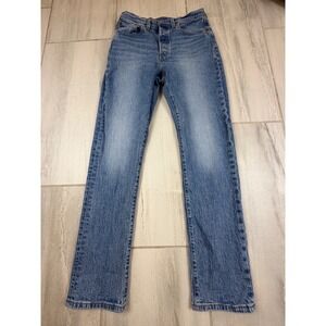 Levis Premium 501 Original Womens Blue Medium Wash Straight Leg Jeans W28 L32